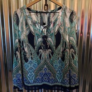 Rose & Olive Teal and Navy Paisley Blouse